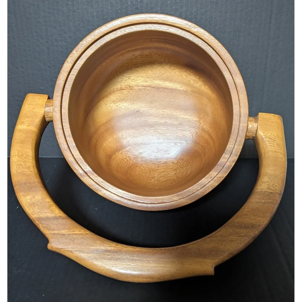 Vintage Hand Carved Teak‎ Wood Bucket With Handle Rural Farming Scene